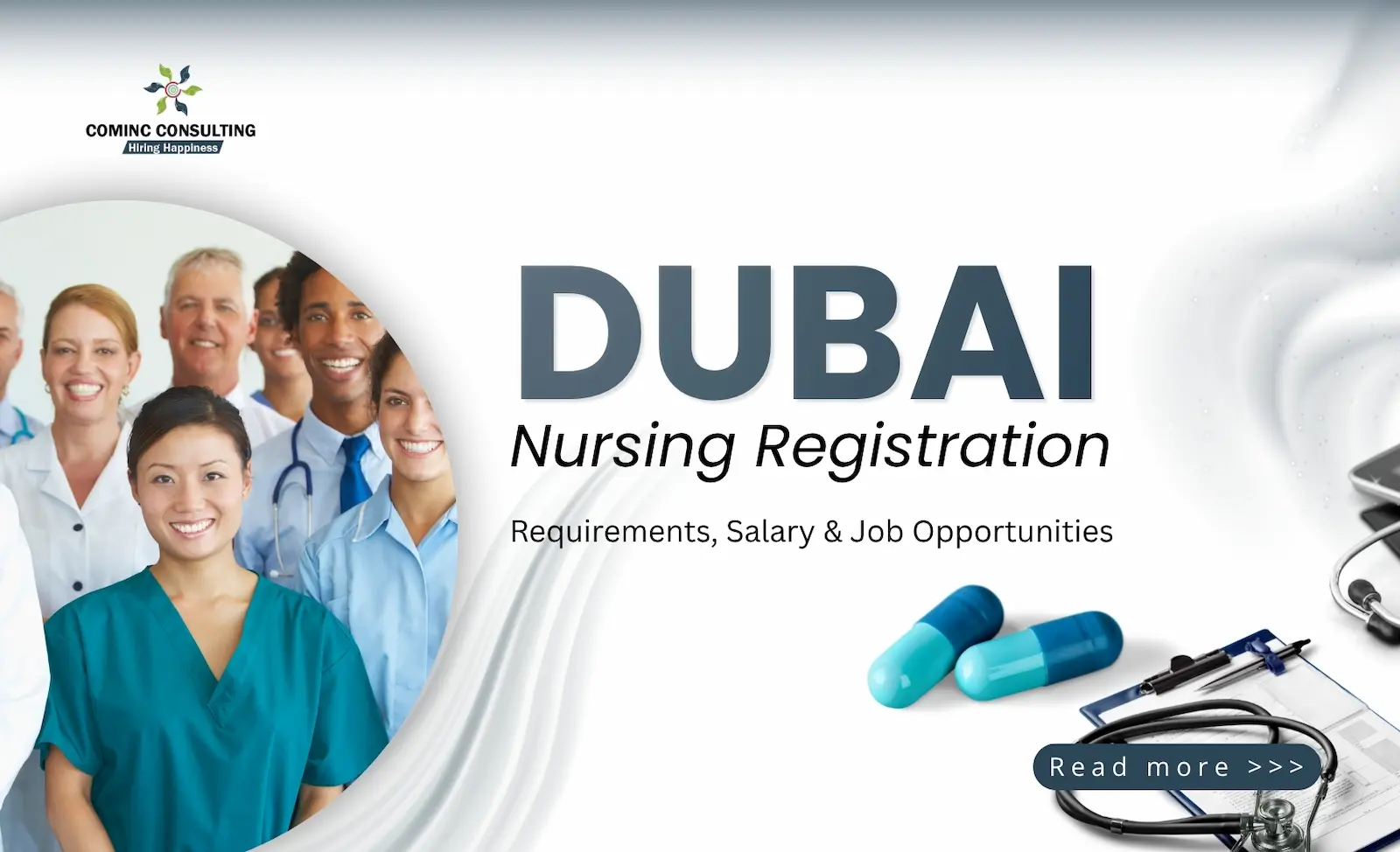Dubai skyline with healthcare symbols representing nursing opportunities